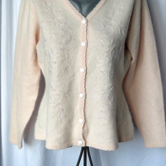 1990s Beaded Embroidered Wool Angora Cardigan - Picture 5 of 13